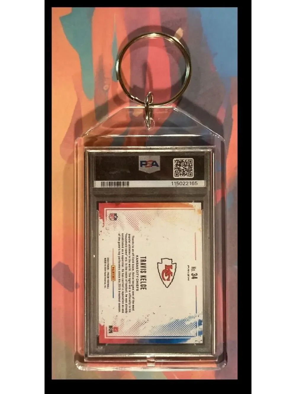 2968 Travis Kelce 2024 Panini Prizm Colorblast Custom Keychain-Gift
